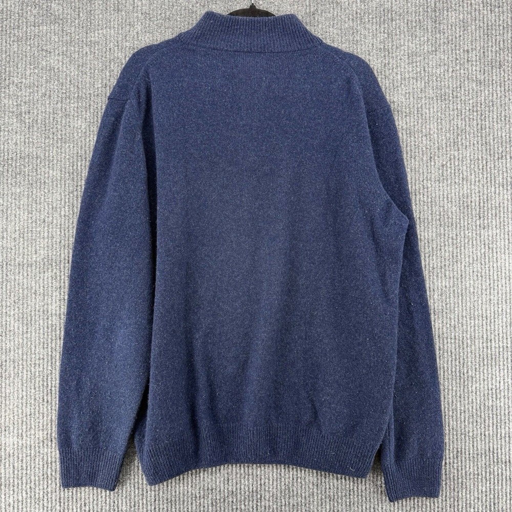 Merino Wool Sweater Mens XL Blue Mock Neck Italy Minimal Coastal Dad - Picture 4 of 8